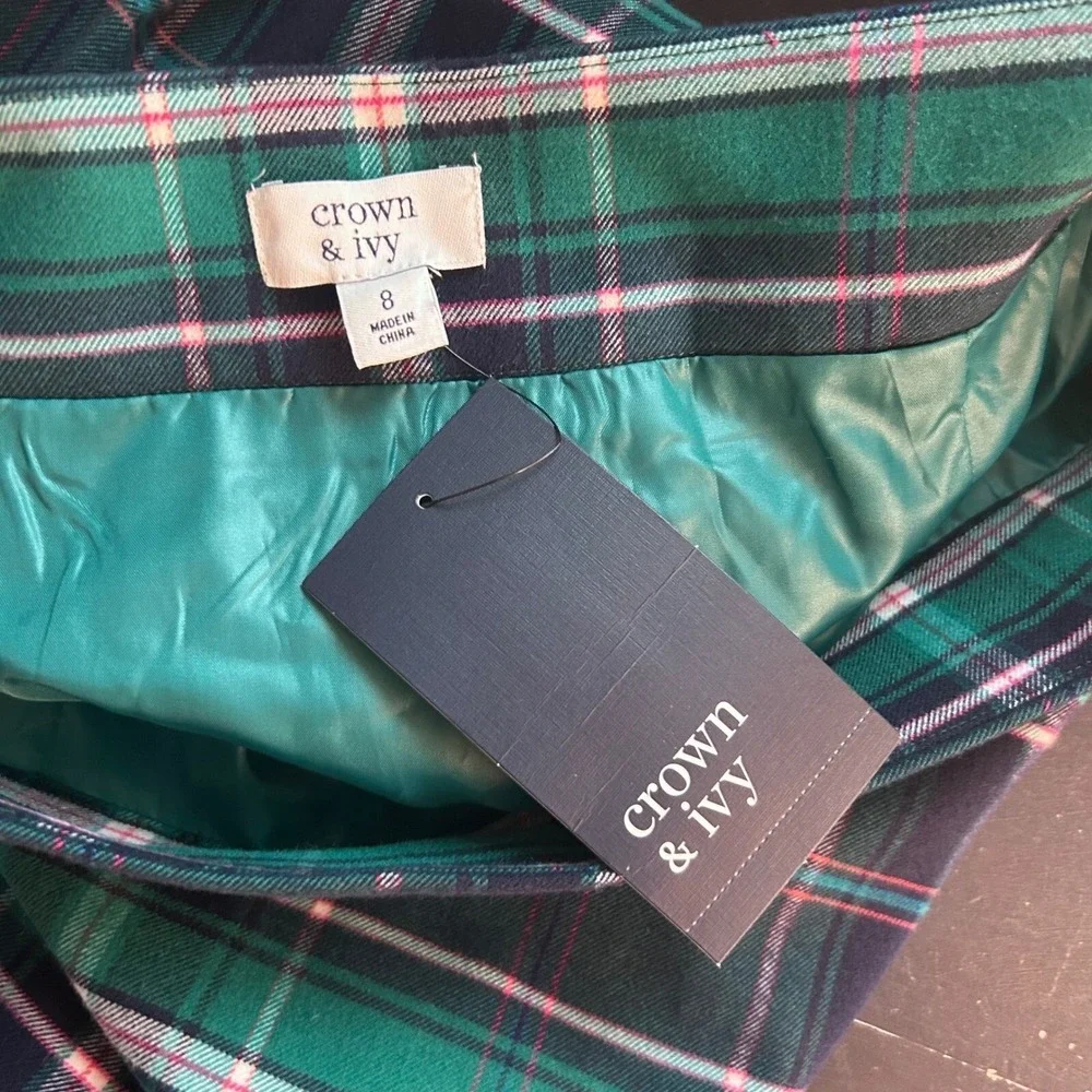 Crown Any Ivy‎ Wool Plaid Mini Skirt Green 8